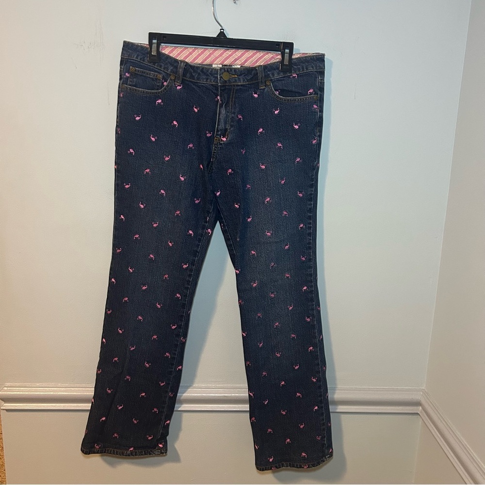 Lilly Pulitzer Cotton Blend Embroidered Pink Whale Blue Jeans Size 10